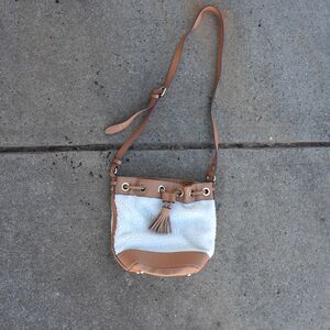 Adam Lippes Target Sherpa Bucket Bag Tan Faux Leather Drawstring Crossbody